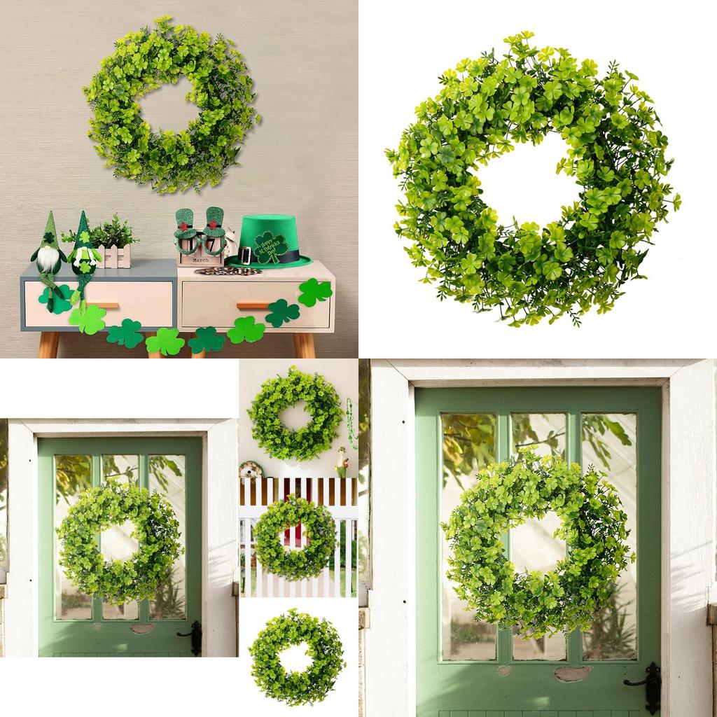 New St Patrick's Day Decorative Four Leaf Clover Green Wreath For Festive Home Decor