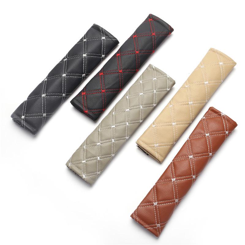 Adjustable Leather Quilted Car Seat Belt Shoulder Pad - Universal, Comfortable, All-Season Protection