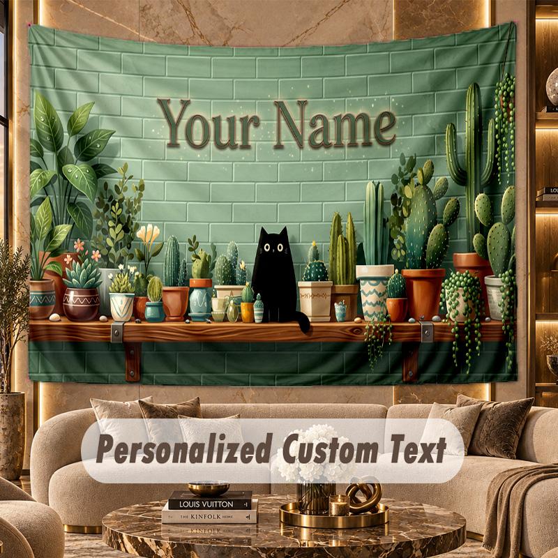 Cat (77) Theme Personalized Tapestry Custom Name Text Wall Hanging Tapestry Home Background Decoration