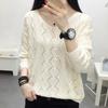 NaVaVa Nk1988 Simple Punching Thin Long SleeVe V Neck Knit Top