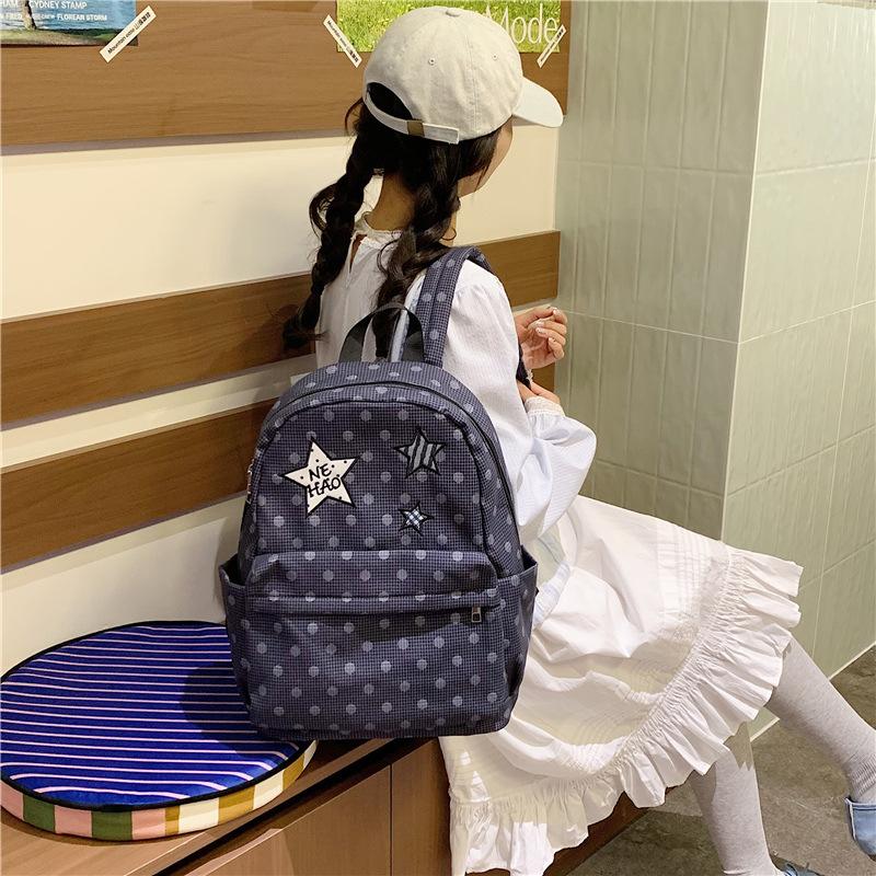 Schoolbag Korean star plaid polka dot backpack female student schoolbag college style commuting large capacity dirt resistant backpack