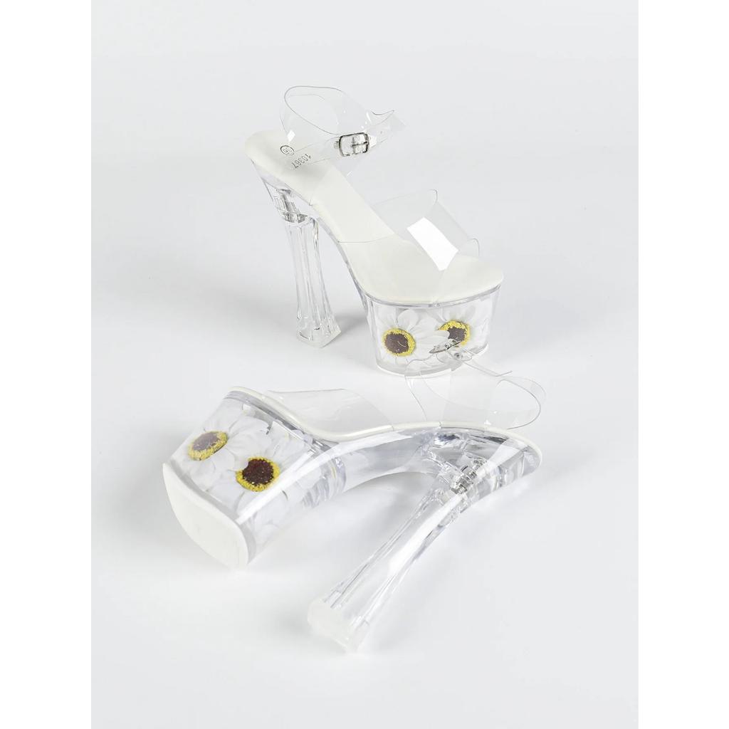 17cm Super High Heel Sexy Cool Slippers New Waterproof Table Transparent Sunflower Model Catwalk Stiletto LFD-13667-Q3