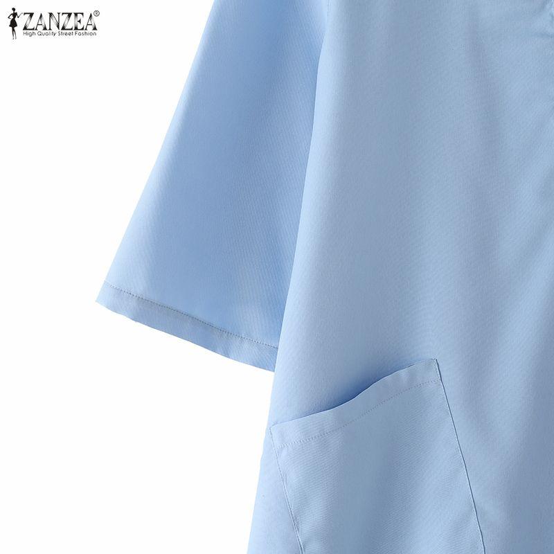 ZANZEA Women Casual V-Neck Solid Color 3/4 Sleeve Loose Dress