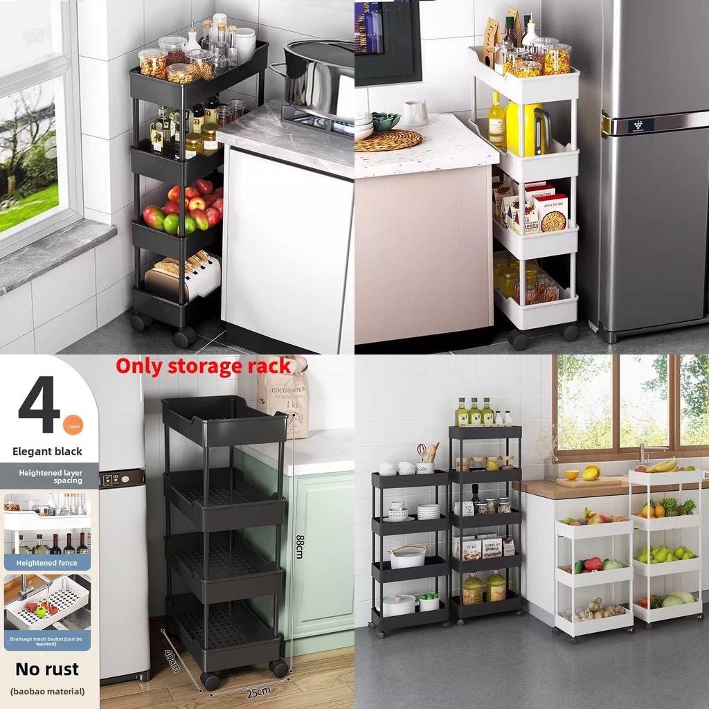 Minimalistyczny Plastikowy 4-poziomowy Wąski Wózek do Przechowywania do Organizacji Łazienki, Kuchni i Szafy