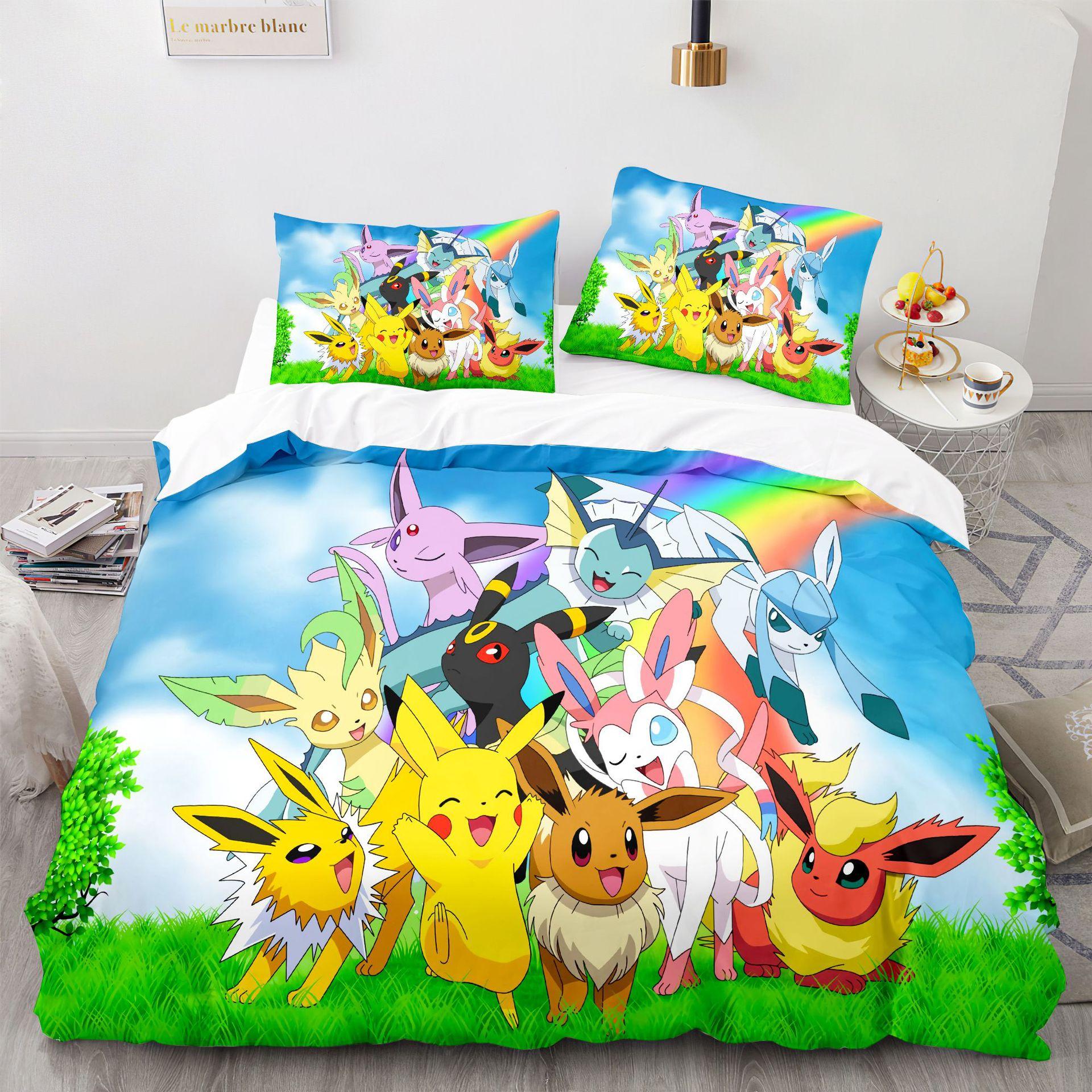 

Постільна білизна Покемон Пікачу 3D Домашня підодіяльник Декор спальні Для дітей Хлопчика Дівчинки Підодіяльник Королева Король Розмір EU Single(135*200cm)3pcs