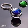 Luminous 12 Constellations Keychain Double-Sided Glass Ball Zodiac Pendant Key Ring