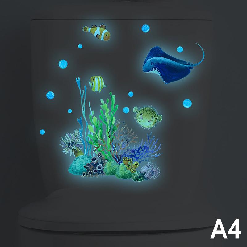 Glow-In-The-Dark Ocean Fish Toilet Sticker Bathroom Decoration Self-Adhesive And Removable Home Living Room Wall Decoration