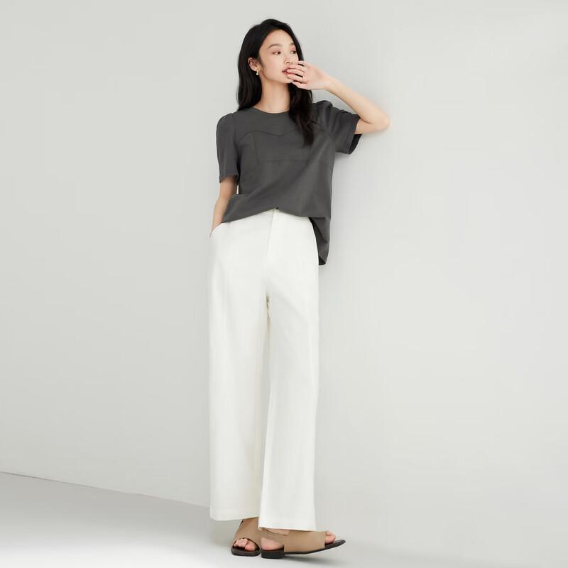 Elva' Island White High-Waist Straight-Leg Casual Pants