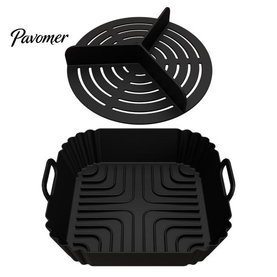 Nonstick Grilling Tray 2PCS Air Fryer Silicone Baking Pan with Handles, Square And Rectangular Microwave Safe Oven Set, Liner for Roasting Steaming