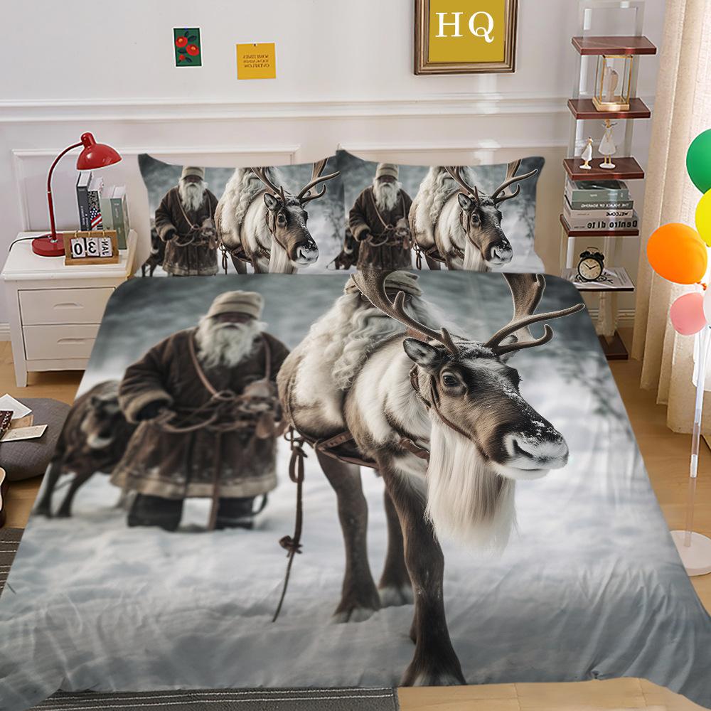 Jultomte Älg 3D-tryckt Polyester Örngott Täcke Två- eller Tredelat Set Tillgängligt