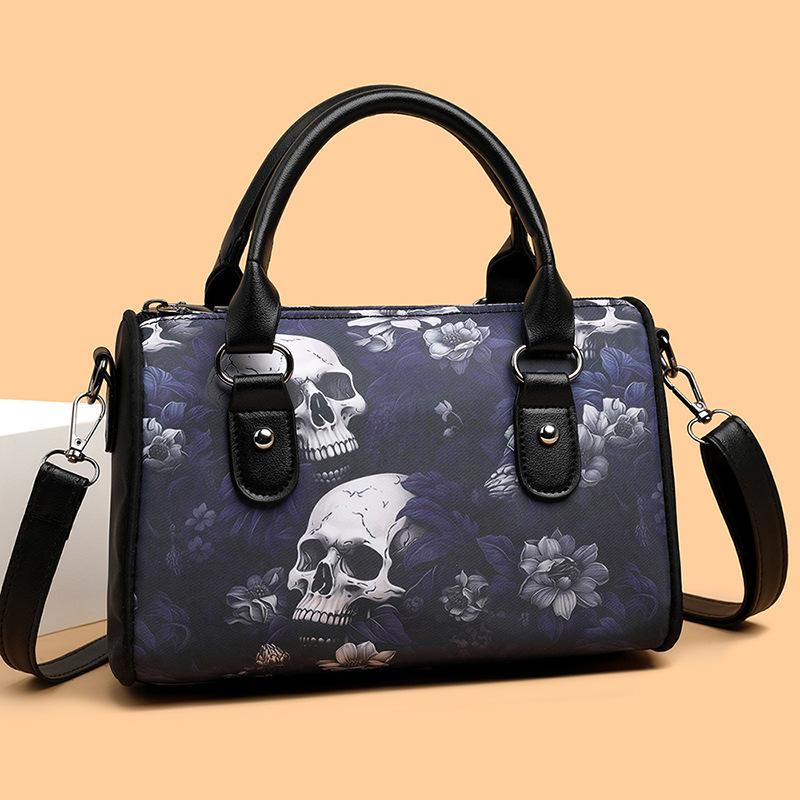 Ürkütücü Glamour Kafatası Çiçek El Çantası Gotik Boston Stili Omuz ve Çapraz Çanta Moda Tutkunları Kadınlar İçin Cadılar Bayramından Esinlenilmiş