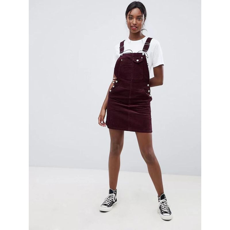 

5 Aso * S Purple Wine Red Knee High Corduroy Parka Suspender Skirt Image color 16