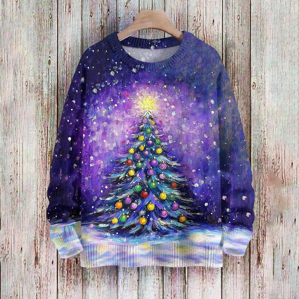 Vánoční mikiny pro ženy Pletený svetr Roztomilá košile Podzimní svetry s výstřihem