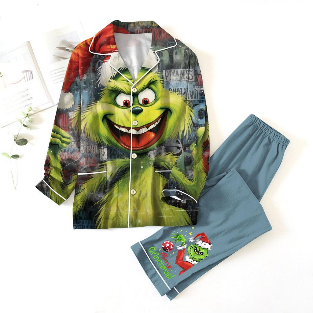 Women's 2 Piece Printed Suit Long Sleeve Button Up Top Wide Leg Pants Suit Set Pajamas Home Casual Suit
