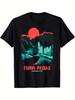 Twin Peaks Graphic T-shirt - Black Cotton Crew Neck Tee with Vibrant Red Sun & Mountain Print