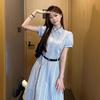 (original practice + belt) French temperament blue feeling super good-looking and thin summer new shirt skirt