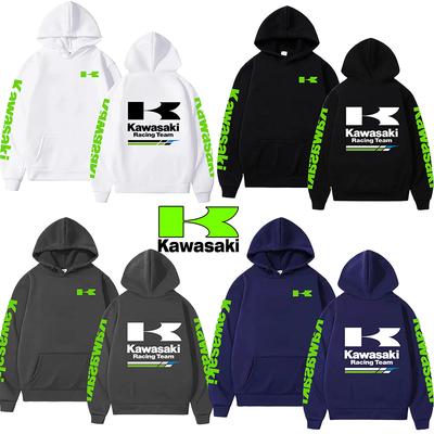 Dames Casual Mode Pullover Koppel Street Sweatshirts Lente en Herfst Heren Kawasaki Motorfiets Logo Print Sport Hoodies