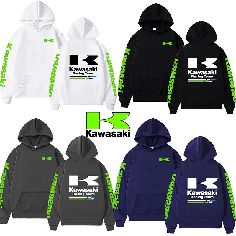 Women's Casual Fashion Pullover Couple Street Sweatshirts Spring and Autumn Men's Kawasaki Motorcycle Logo Print Sports Hoodies