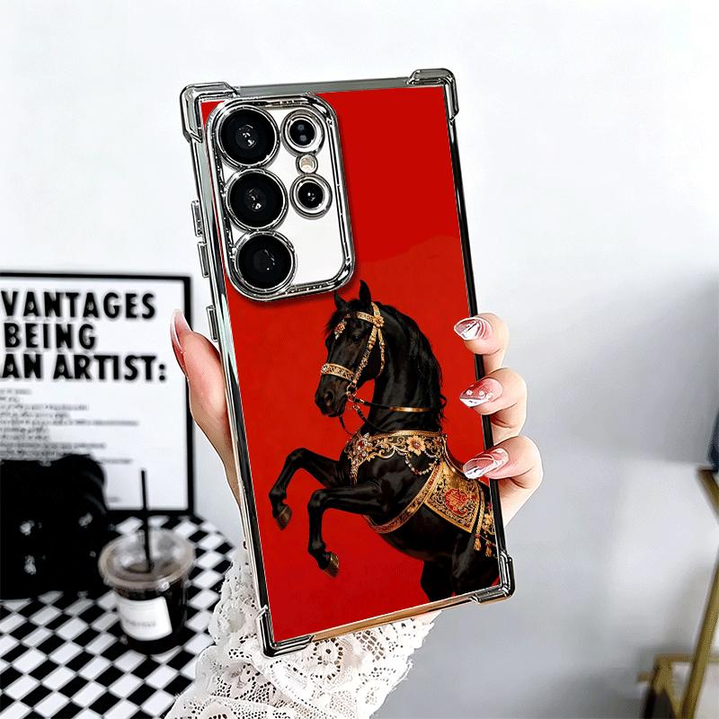 

Horse Art Aesthetics Plating Phone Case For Samsung Galaxy S24 S25 FE S26 Edge S23 Ultra S22 S21 Plus S20 Anti-Fall Airabag Cove Samsung S22 Plus