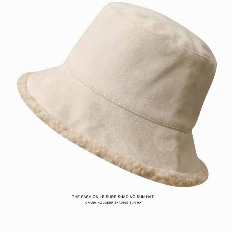 Autumn/Winter Double-Sided Japanese Bucket Hat Women'S Warm And Cold-Proof Face Cover Thickened Imitation Lamb Plush Basin Cap