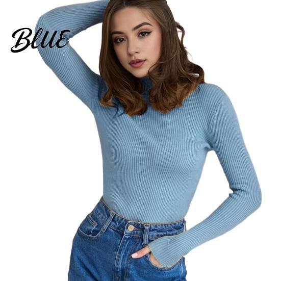 Women Knitwear Knitting Bottoming Shirt Half High Collar Long Sleeve Solid Color Slim Fit Tops Ribbed Warm Fall Winter Knit