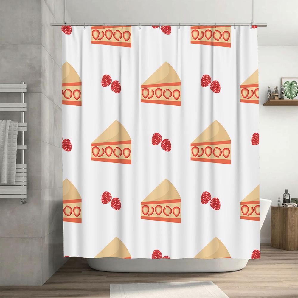 Strawberry Pie Shower Curtain White with Cute Bakery Design Waterproof Fabric for Bathroom Decorations Size Customizable (Custom