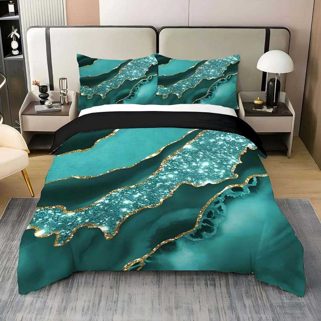Colored Marble Print Quilt Cover Set Fashion Cool Simplicity Gilding Cover Bedding Cover Polyester Comfortable Duvet Cover