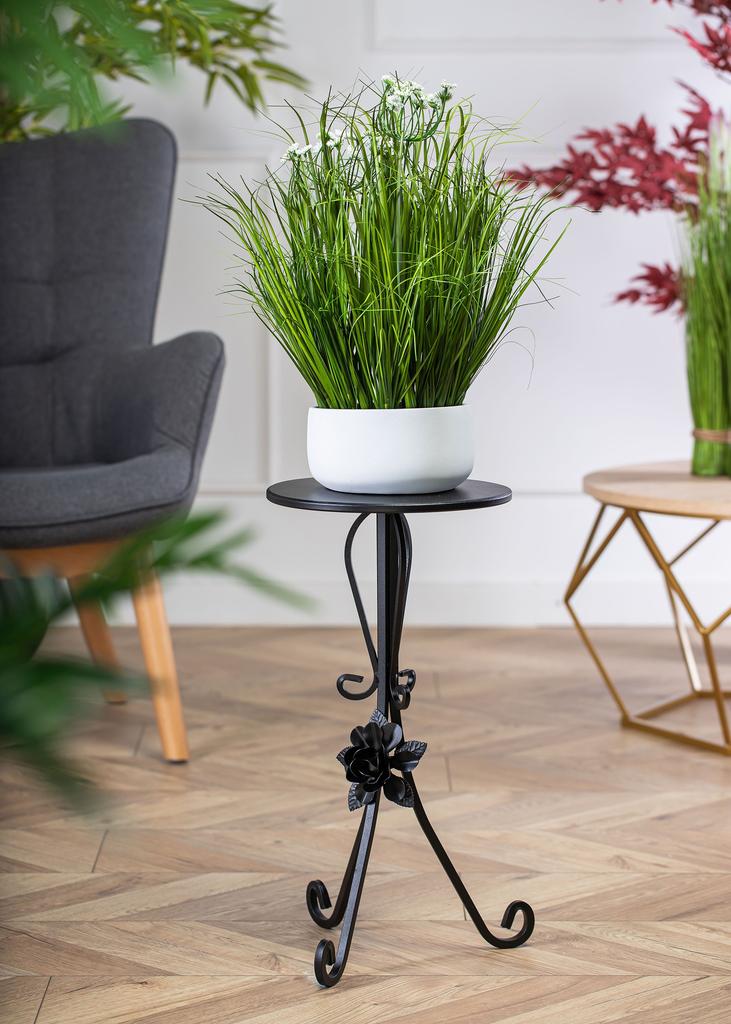 Kwietnik Metalowy Czarny Z Różą 55 Cm