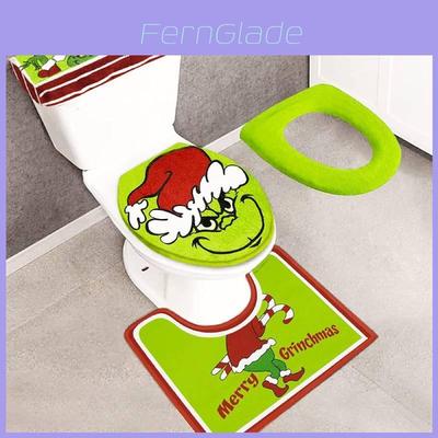 Şenlikli Yeşil Grinch Tuvalet Kapağı ve Paspası Noel Banyo Dekorasyon Seti