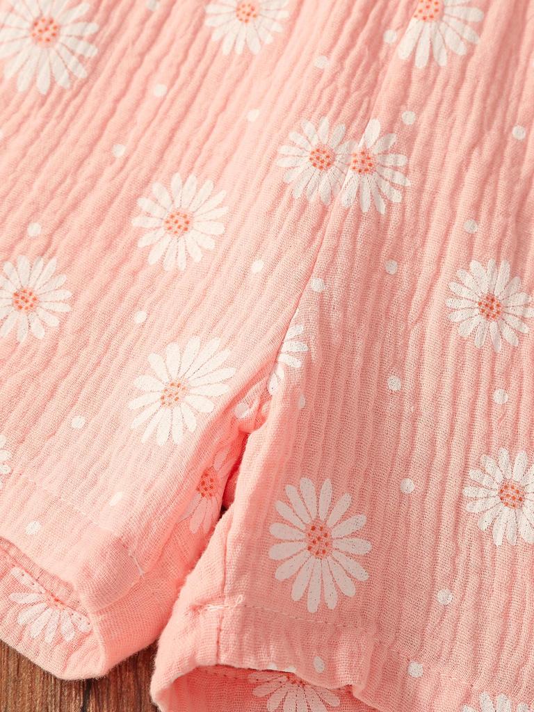 Summer Girls' One-piece Pants, Small and Fresh Frilled Short Pants, One-piece Dress for Little Kids, Casual and Refreshing Daisy Pants for Young Girls