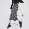 2024 Women's High Waist Woolen Plaid Midi Skirt – Autumn/Winter Korean Style, A-Line with Hip-Wrapped Slit