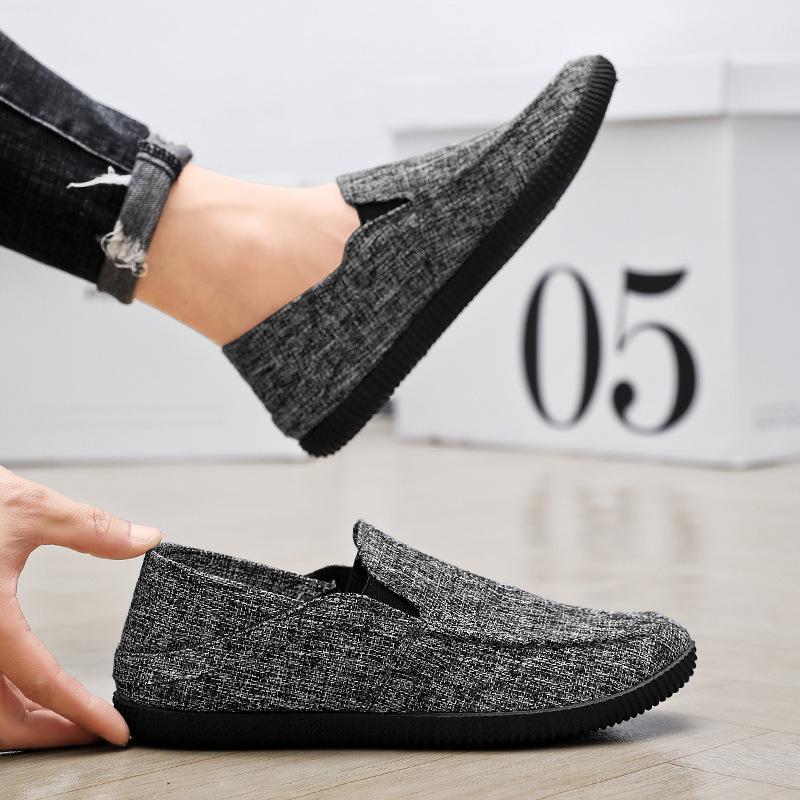 Líné plátno měkké dno prodyšné ležérní pánské celočerné pracovní staré pekingské látkové boty