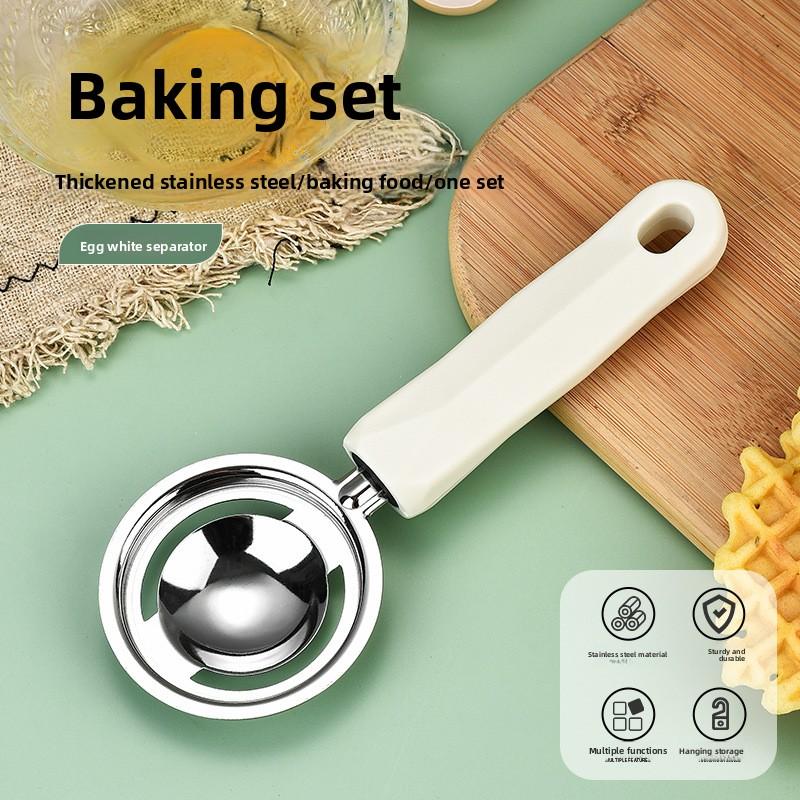 

New three-piece baking set for home use, stainless steel egg white separator, egg beater, multifunctional filter 01