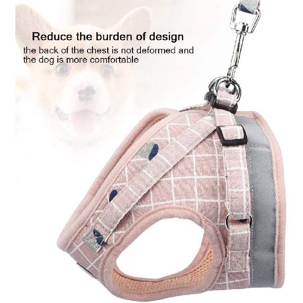 Cat and Puppy Harness with Leash Set, Plaid Adjustable Outdoor Small Dog Full Body Vest Escape Proof Safety, Breathable Comfort Reflective Cat
