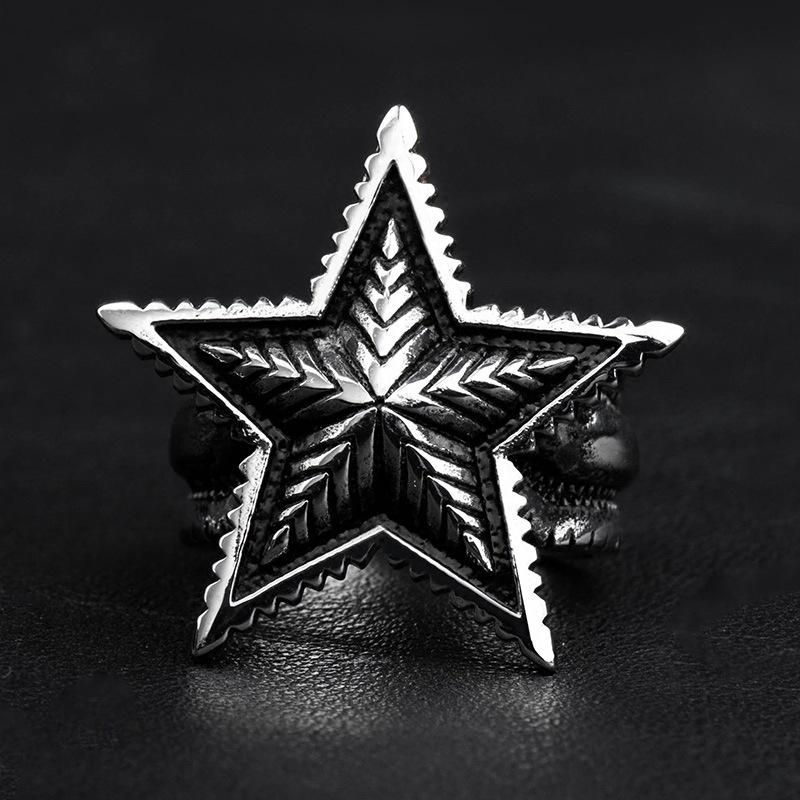 Yintai Fei Retro Star Open Ring: Men's Bold Thai Silver Punk Index Finger Accessory
