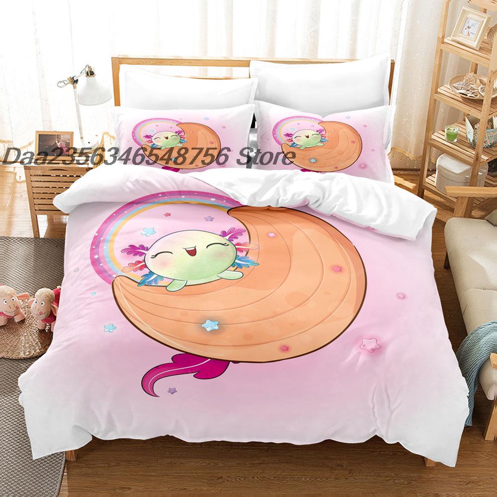 Comforter New Animal Axolotl Bedding Set Single Twin Full Queen King Size Bed Set Aldult Kid Bedroom Duvet Sets Cartoon Bed