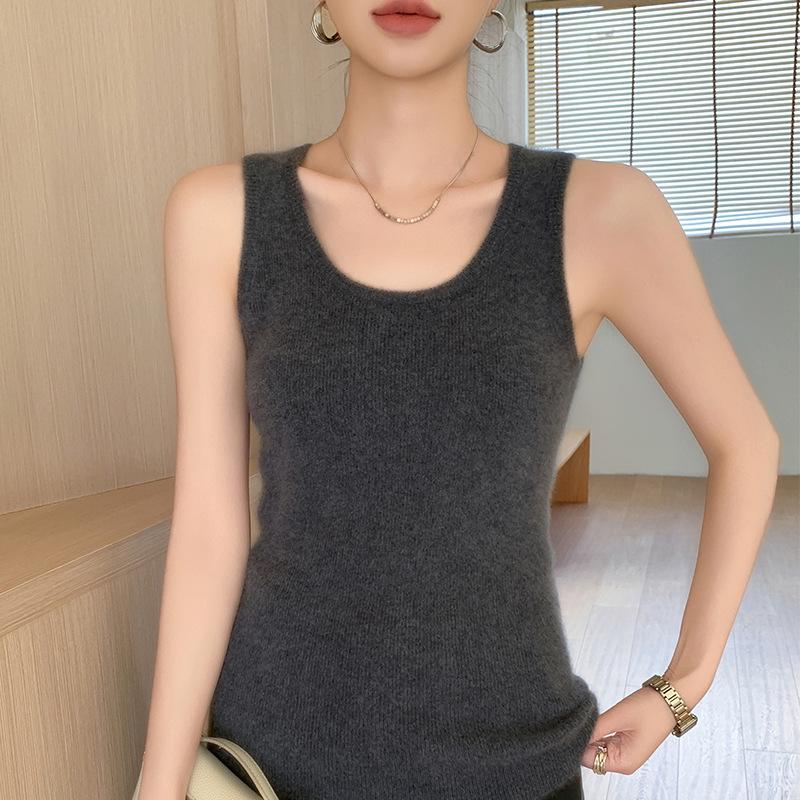 Women's Cashmere Sleeveless U-Neck Sweater Vest - Versatile Solid Color Camisole for Autumn/Winter