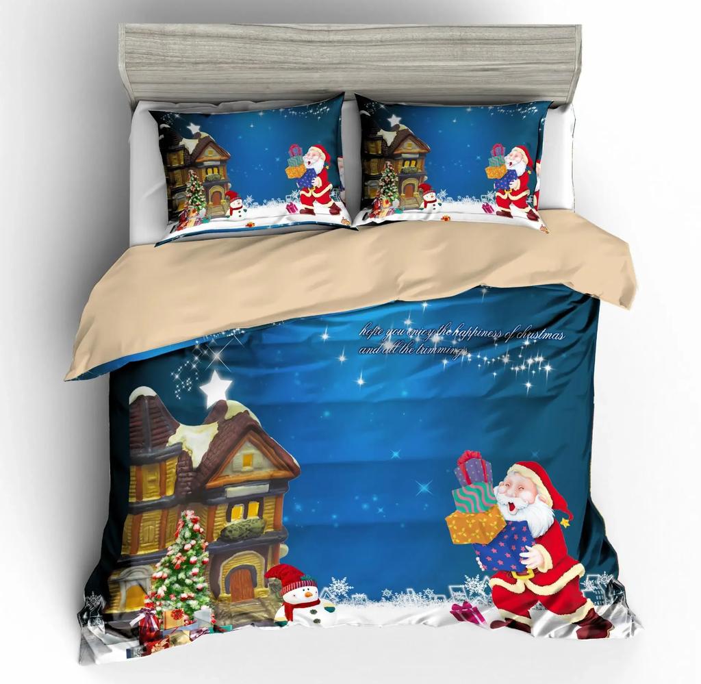 Bedclothes Diagonal Printing Christmas Bedding Set Reindeer Santa Claus New Year'S Decorative Bedroom Quilt Cover Set Cartoon K8