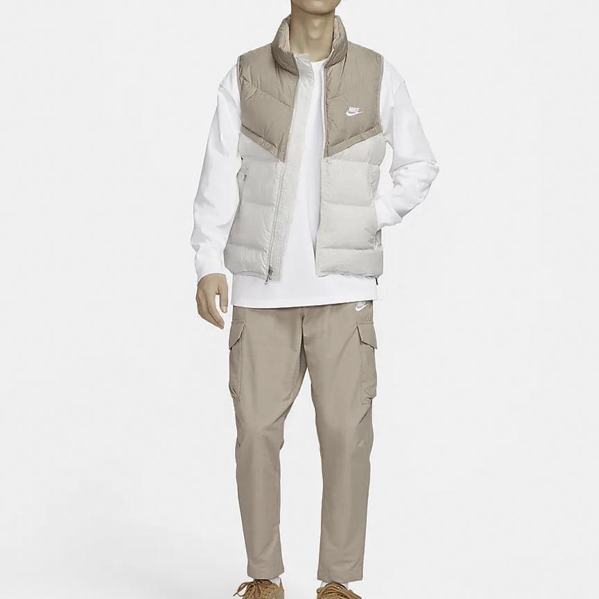 Nike Patchwork Stand Collar Zippered Down Vest Sport Casual Men Vests Khaki FB8184-247