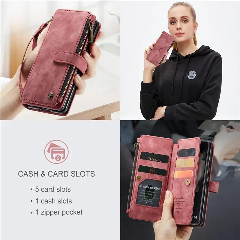 Business Flip Leather Phone Case For Samsung Galaxy Z Fold 7 6 5 4 S25Ultra S24 FE S23 S22 S21 S20 Plus Zipper Wallet Card Cover