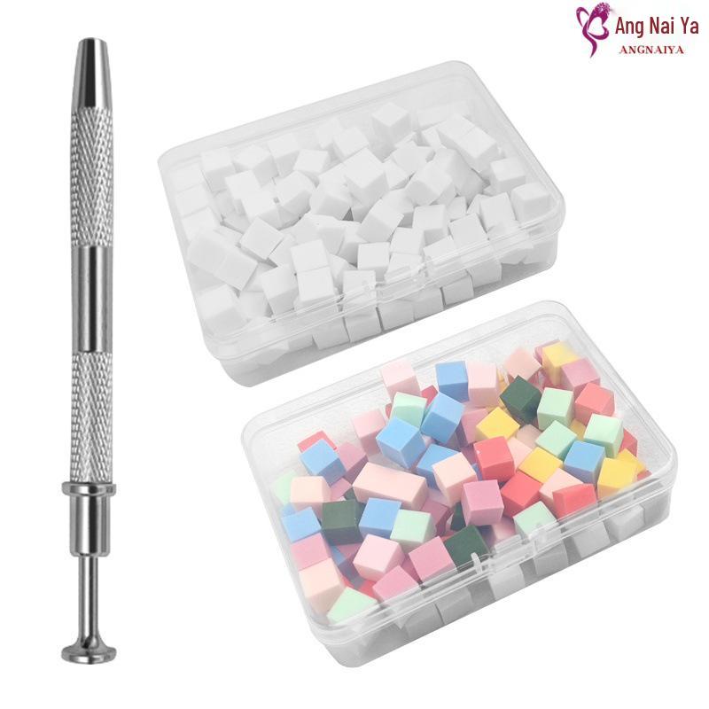 

Nail Art Sponge Grip & Clip: Stainless Steel Non-slip Gradient Pen & Colored Tapping Cotton White Clip