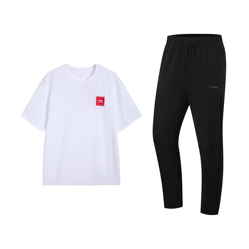 

Li-Ning Round Neck Loose T-Shirt Comfortable Long Pants Casual Sports Suit Men suit W877-2+W297-4 S
