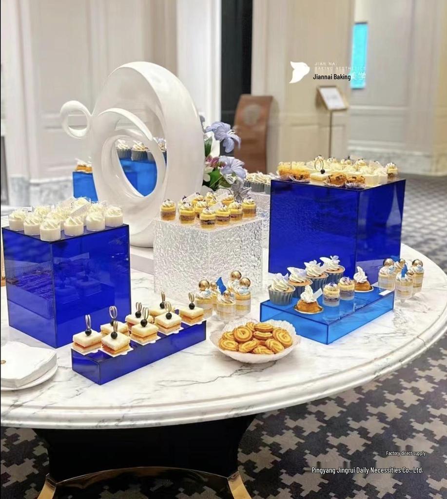 Blue Acrylic Dessert Table Display Stand for Tea Break & Birthday Ornaments