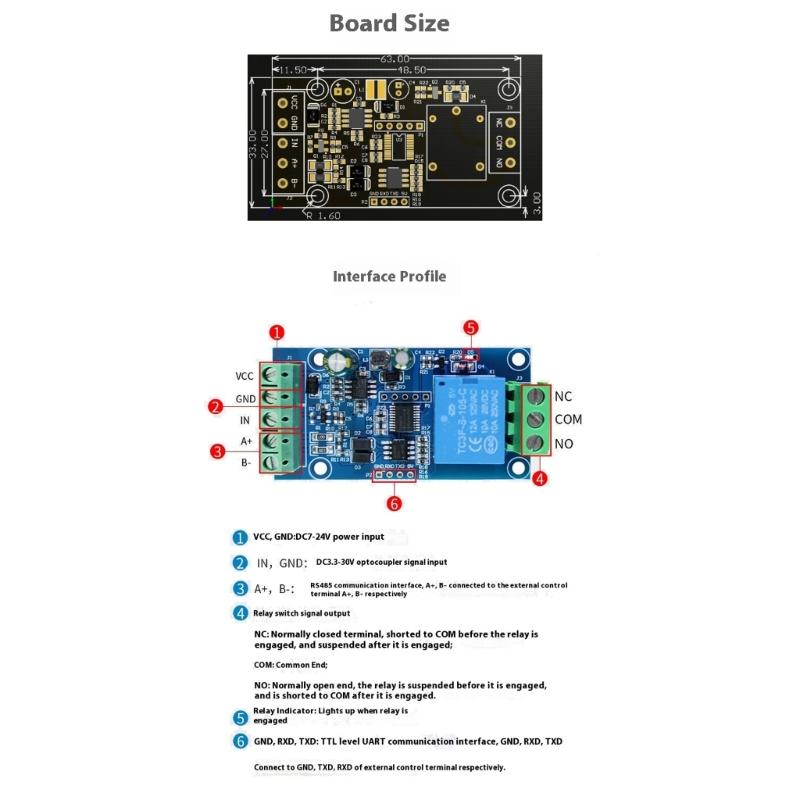 Modbus RTU Einzelrelaismodul 3,3-30V RS485/TTL UART 1 Eingang 1 Ausgang RS485 Chip Relaismodul Schalter Ersatz