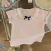 Korean Style Summer 2025 Lace Trim T-shirt & Bloomers Set for Toddlers