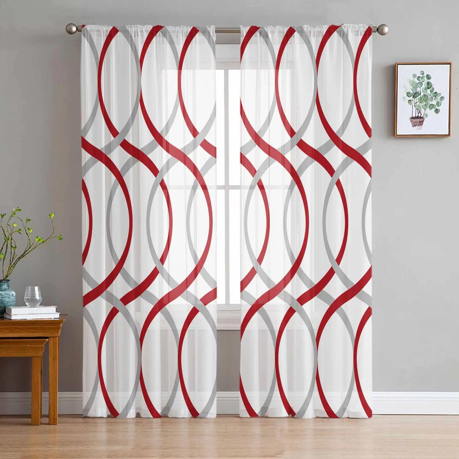 

Синие Черные Геометрические Абстрактные Линии Прозрачные Шторы для Украшения Гостиной Оконная Штора Кухонный Тюль Вуаль Органза Драпировки W135 x H115cm x1&Grommet Top