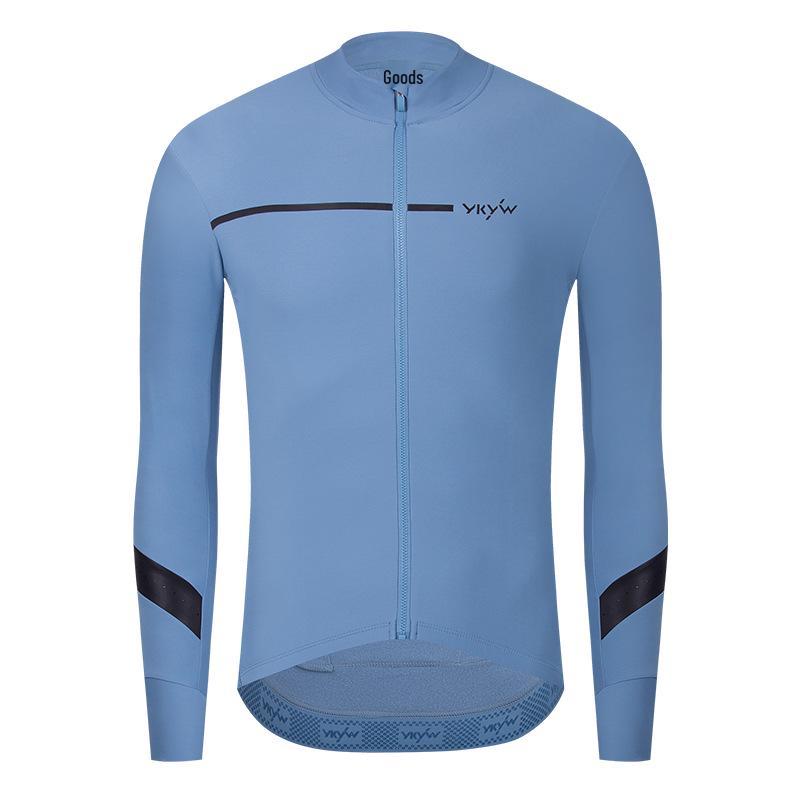 YKYWBIKE Men's Fleece Long Sleeve Cycling Jersey - Solid Color, Autumn/Winter Warmth