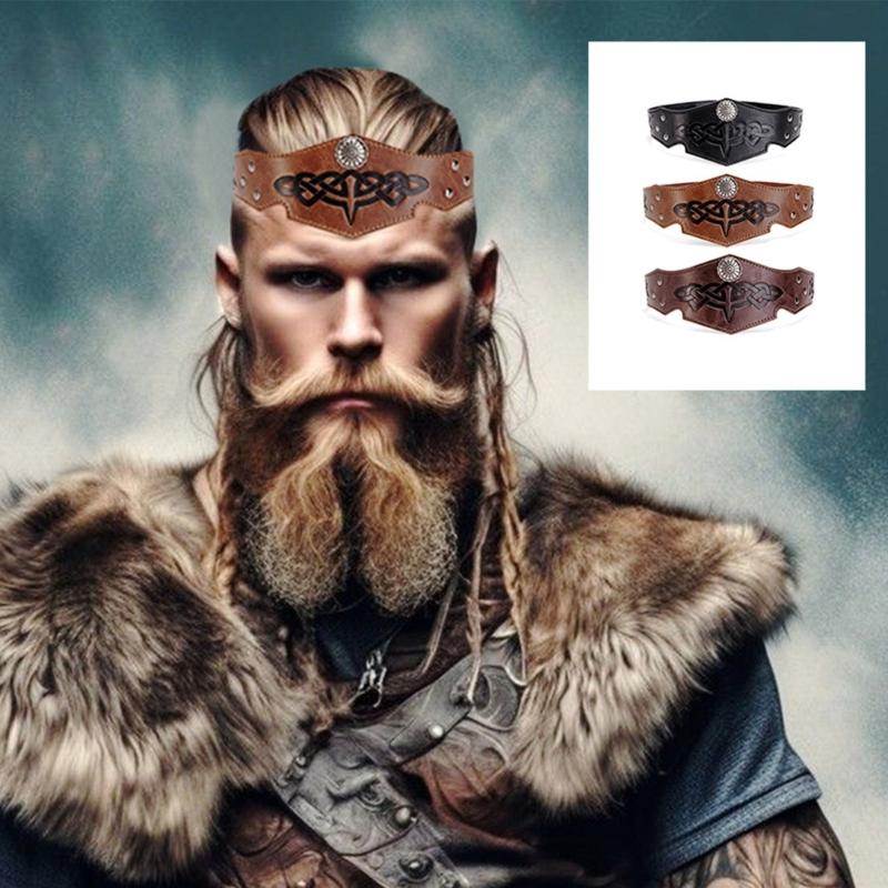 Medieval Embossed Leather Headband Men Medieval Leather Headpiece Medieval Outfit Accessories for Halloween Cosplay