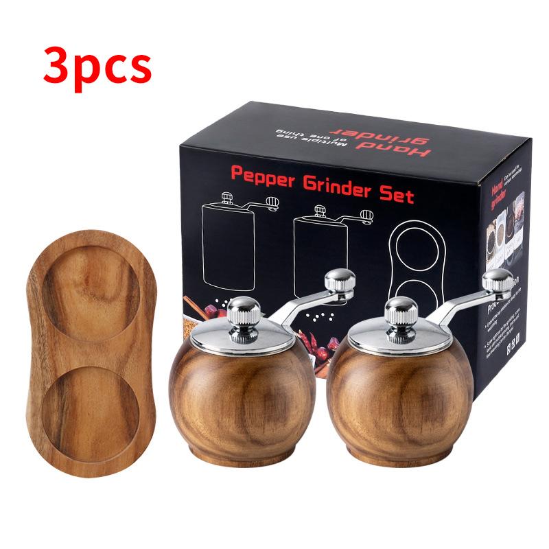 Wooden Spherical Pepper Grinder Ceramic Grinding Core Manual Hand Cranked Pepper Grinder Large Capacity Kitchen Equipment