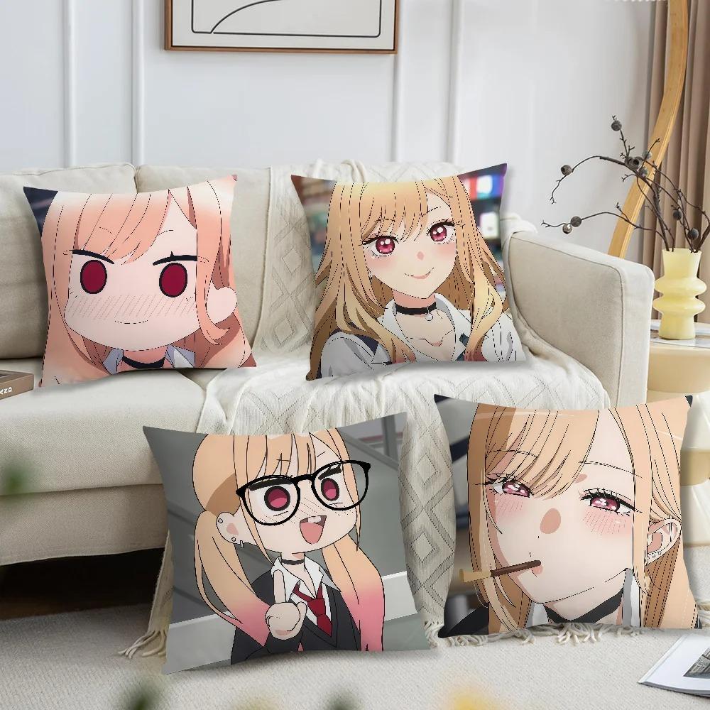 Marin Kitagawa Anime Throw Pillow Cover Double Sided 2D Soft Linen Pillow Cover Bedroom Living Room Couch Decor Cute Sweet Gift